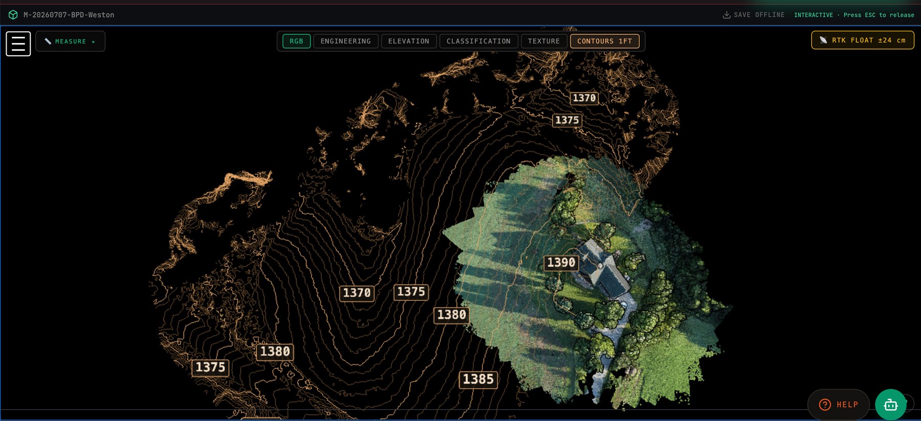 Topographic contour map generated from drone survey data
